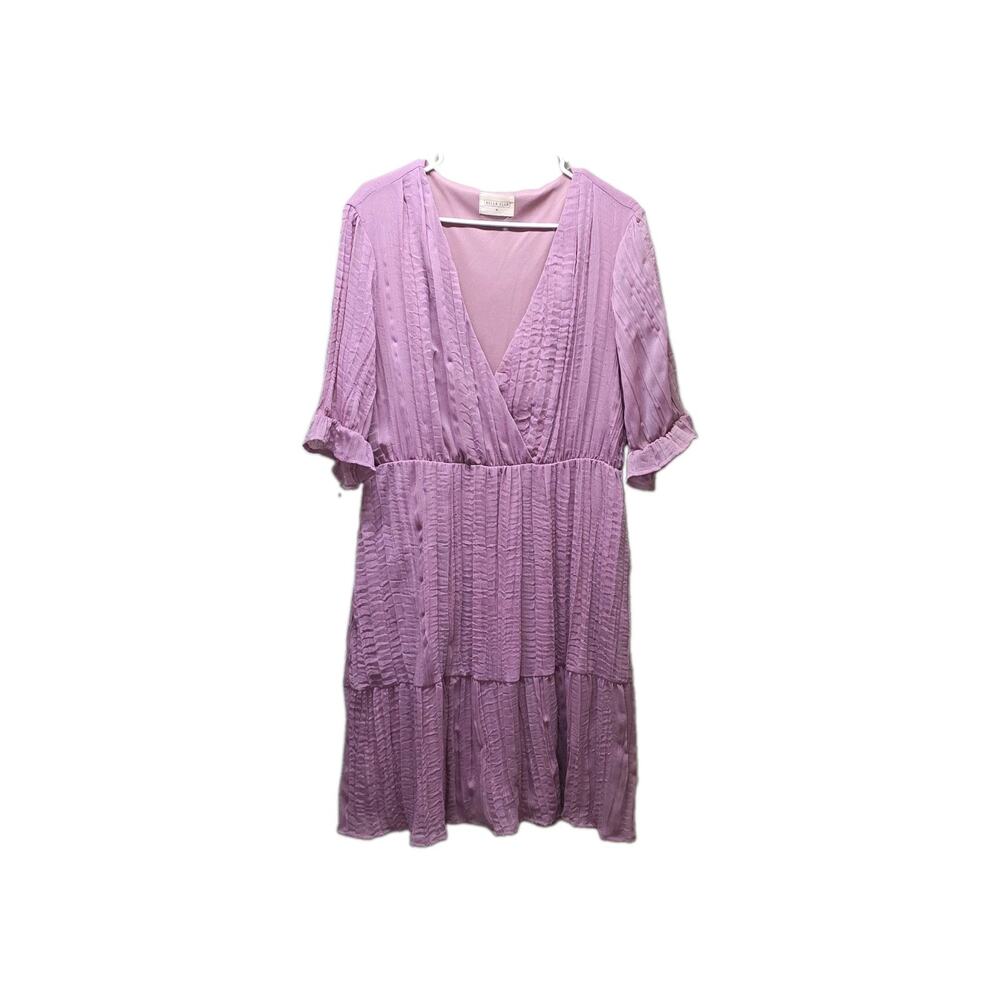 Bella Ella Mauve Solid A-Line Dress V-Neck Tiered Ruffle Short Sleeve XL